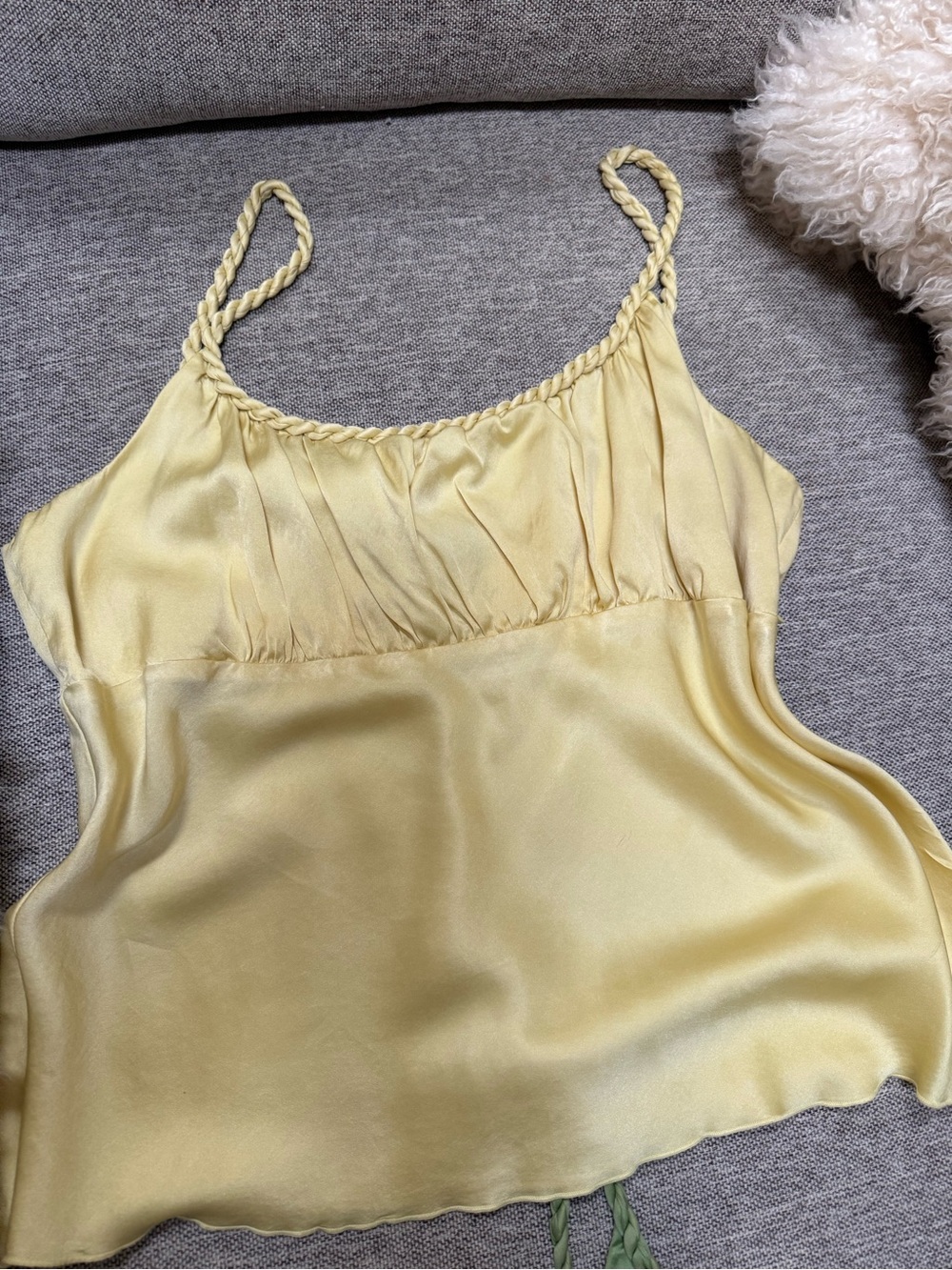 Silky Braided Strap Cami Tank Top - Light Yellow